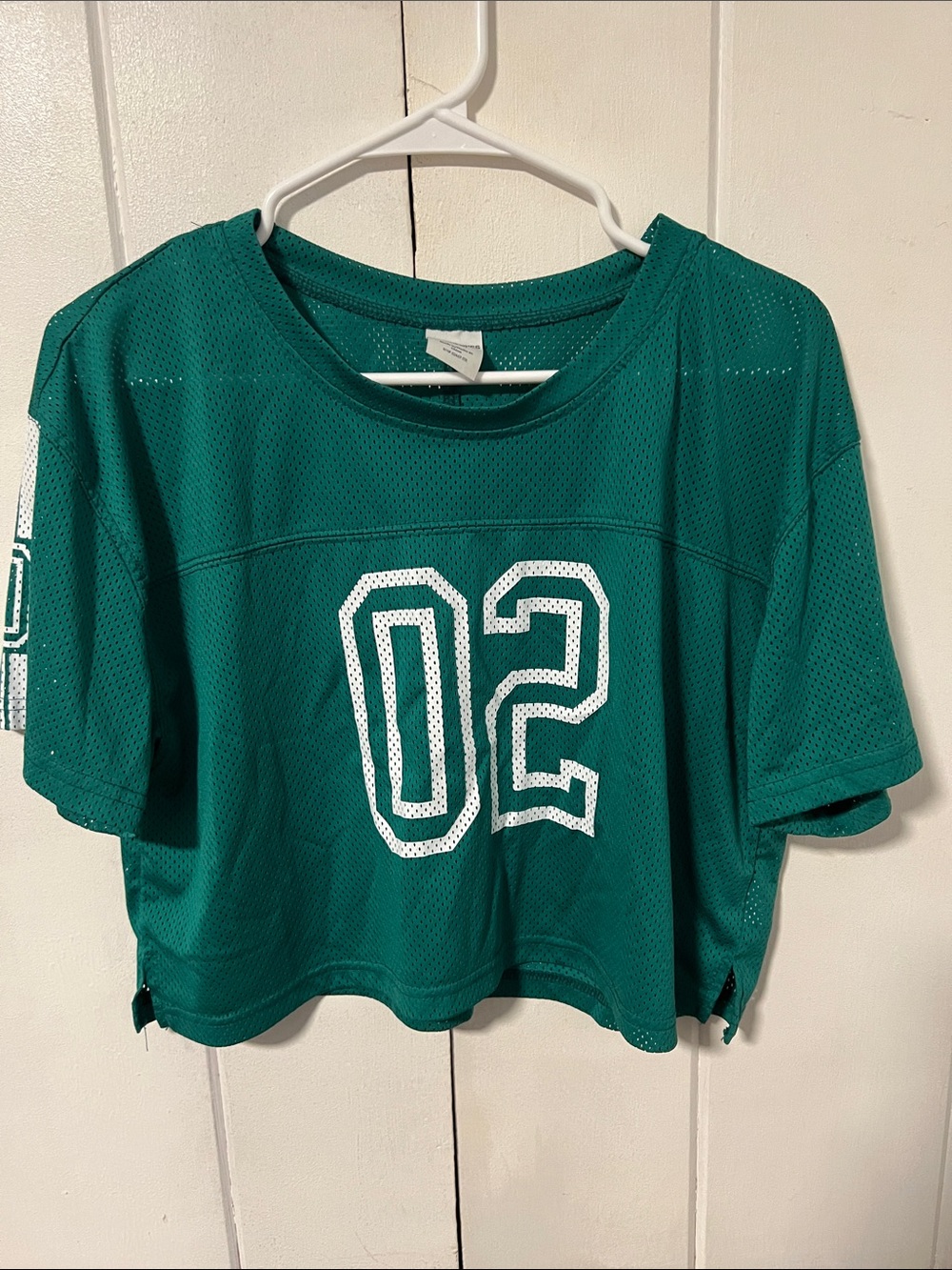 No Boundaries Green Mesh Crop Jersey with White '02' Graphic
